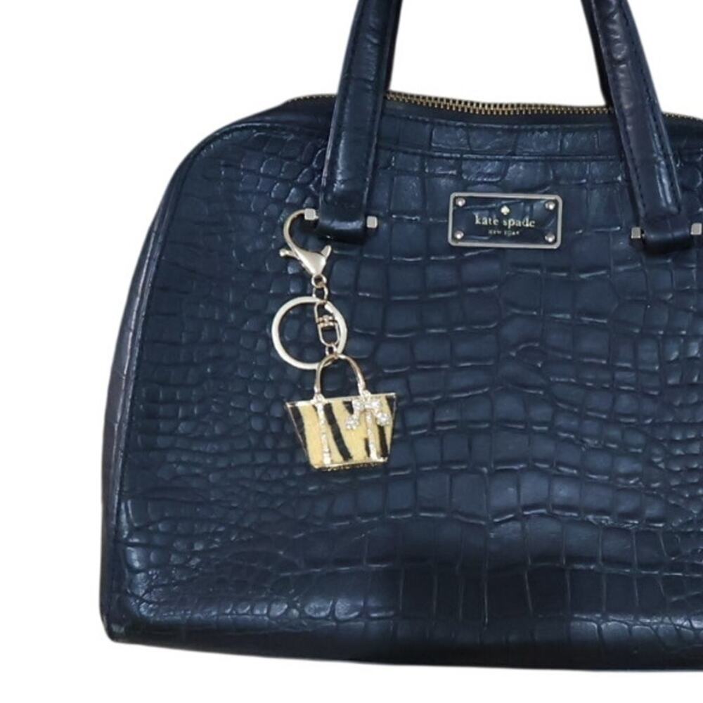 Mini Handbag Keychain Charm Tiger Print Gold Rhinestone Bow Purse NWT - Picture 3 of 9
